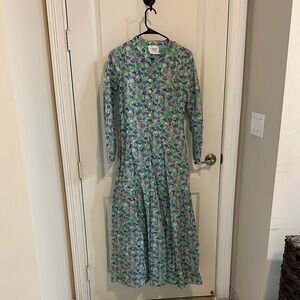 Tuckernuck Hyacinth House Green, Purple, and White Long Sleeve Sundress